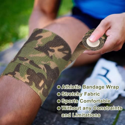 24 Pack Camo Self Adhesive Wrap, 2” x 5 Yards Vet Wrap Cohesive Camo Grip Tape Medical Wrap Self Adherent for Ankle, Wrist Sprains, Pet First Aid - color: Camo, size: 2 Inch