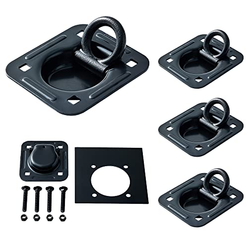 Lonffery 4 Pack Recessed D-Ring Tie Down Anchors (6,000 lb. Capacity), Heavy Duty Kit for Trailer or Deliveries, Black - size: 4 pack