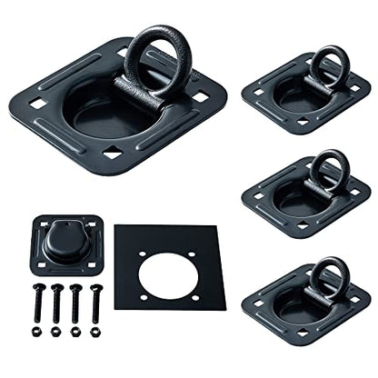 Lonffery 4 Pack Recessed D-Ring Tie Down Anchors (6,000 lb. Capacity), Heavy Duty Kit for Trailer or Deliveries, Black - size: 4 pack