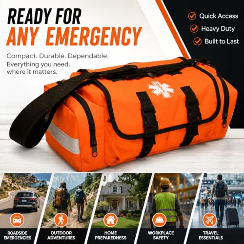 NOVAMEDIC Empty First Responder Bag, 15"x9"x8", Trauma First Aid Carries w/Multi Compartments for EMTs, Paramedics, Emergency and Medical Supplies Kit, Lightweight and Durable, Orange