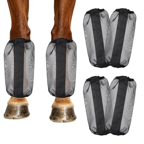 Gosknor 4pcs Fine Mesh Horse Fly Boots, Anti-Fly Leggings (Black)