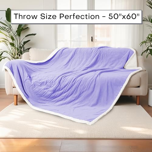 Electric Heated Blanket 50"x60" Throw Size - Light Purple | Safe All Night Rest, Dual-Sided Microplush Sherpa for Bedroom Couch Use, 4 Heat Settings & 3 Hours Auto Off, Machine Washable - color: 07-purple, size: Throw(50''x60'')