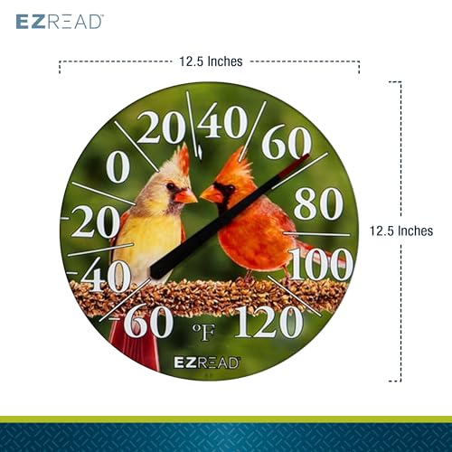EZREAD Hanging Dial Thermometer 840-1211 Weather Thermometers for Indoor and Outdoor Use, Large 12.5 Inch Diameter, Easy to Read Numbers, Cardinal - color: Summer Cardinal