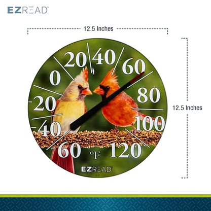 EZREAD Hanging Dial Thermometer 840-1211 Weather Thermometers for Indoor and Outdoor Use, Large 12.5 Inch Diameter, Easy to Read Numbers, Cardinal - color: Summer Cardinal