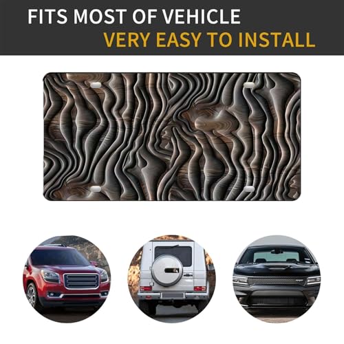 Aluminum Metal Front License Plate Cover Decorative Car Plates Rust-Proof Waterproof 6x12 Inch (Plate Wood Grain Black Gray) - color: Plate Wood grain black gray