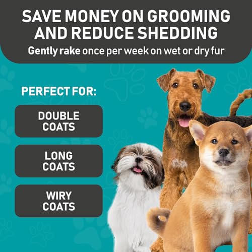 Maxpower Planet Pet Grooming Brush and 2X Grooming Gloves Combo - Double Sided Dematting, Deshedding Undercoat Rake for Dogs and Cats - Reduce Shedding Easily - Blue - color: A1 - Rake & Glove (Best Value), size: Large