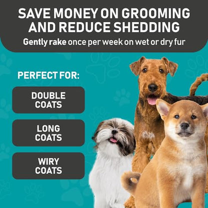 Maxpower Planet Pet Grooming Brush and 2X Grooming Gloves Combo - Double Sided Dematting, Deshedding Undercoat Rake for Dogs and Cats - Reduce Shedding Easily - Blue - color: A1 - Rake & Glove (Best Value), size: Large