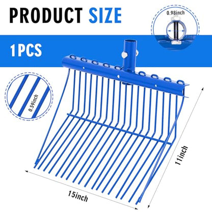 Tandefio 1 Pack Manure Fork Replacement Head Metal Pitchfork Horse Manure Rake Garden Pitch Fork Replacement Head with Angled Tines for Horse Stall Poop Picking up(Blue)