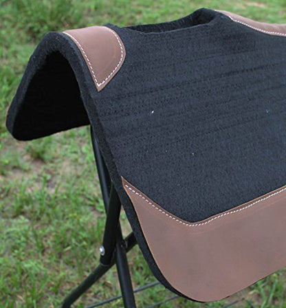 CHALLENGER 32" Horse Western Contoured Wool Felt Therapeutic Saddle Pad 3981 - color: Black with Brown Wear Leather, size: 30" Spine x 15" Drop, 3/4" Thick
