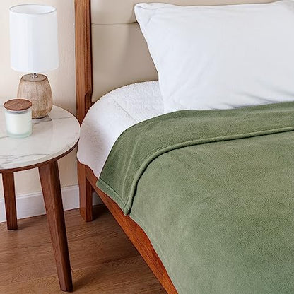 Berkshire Blanket Microfleece Queen Size Bed Blanket Dark Sage Green,Lightweight Soft Breathable Plush Micro Fleece Blanket for Bed Couch Sofa,90x90 Inches - color: Dark Sage Green, size: Full/Queen