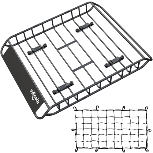 PINGDIR roof Rack Basket Rooftop Cargo Carrier 46"*36" ，Cargo Net with Attachment Hooks, - size: 46 inches