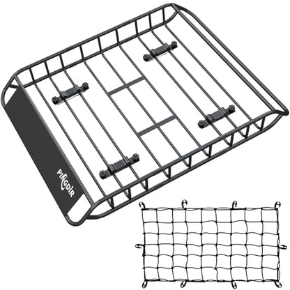 PINGDIR roof Rack Basket Rooftop Cargo Carrier 46"*36" ，Cargo Net with Attachment Hooks, - size: 46 inches