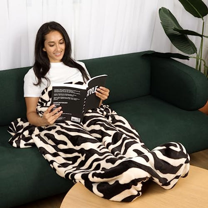 50" x 70" Zesty Zebra Foot Pocket Blanket Non-Electric - color: Zesty Zebra