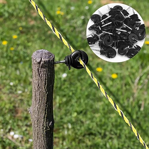 Kanayu 52 Pcs Electric Fence Kit Include 3366 ft Poly Wire 25 Black Fence Ring Insulators 25 Yellow T Post Insulators Socket Tool for Pet Animal Horse Cattle Livestock Pasture - size: 3366 ft