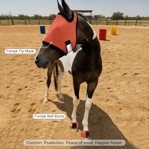 Fly Mask Without Ears for Horses, UV Block & No-Rub (Orange, L) - size: Large
