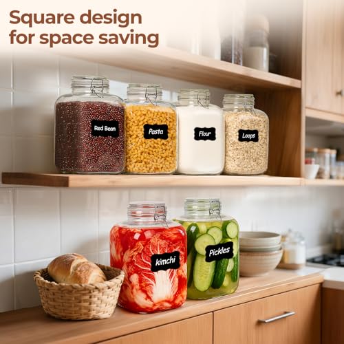 ComSaf Square Glass Pantry Jars with Airtight Lids 1.1 Gallon 2 Pack Large - size: 1.1 Gal*2