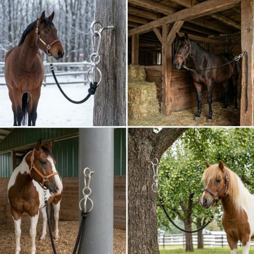 Horse Tie Ring Kit, Horse Training Cross Ties with Eye Bolt Tack, Snap Hook