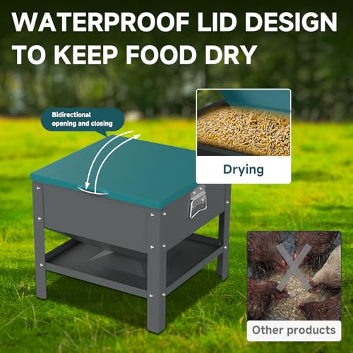 Automatic Metal Chicken Feeder,80lb Large Capacity Portable Gravity Chicken Feeder Box with Weatherproof Lid, No Waste Poultry Feeder for Geese, Ducks(Green Lid) - color: Green Lid