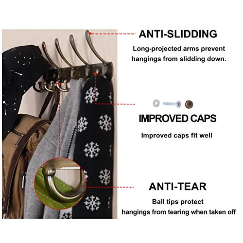 Dseap Wall Mounted Coat Rack - 5 Tri Hooks, Heavy Duty, Stainless Steel, Metal Coat Hook Rail for Coat Hat Towel Purse Robes Mudroom Bathroom Entryway (Bronze, 2 Packs) - color: Bronze, size: L=16" (2 Pcs)