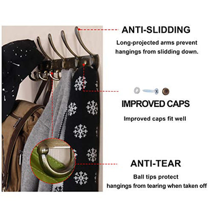 Dseap Wall Mounted Coat Rack - 5 Tri Hooks, Heavy Duty, Stainless Steel, Metal Coat Hook Rail for Coat Hat Towel Purse Robes Mudroom Bathroom Entryway (Bronze, 2 Packs) - color: Bronze, size: L=16" (2 Pcs)