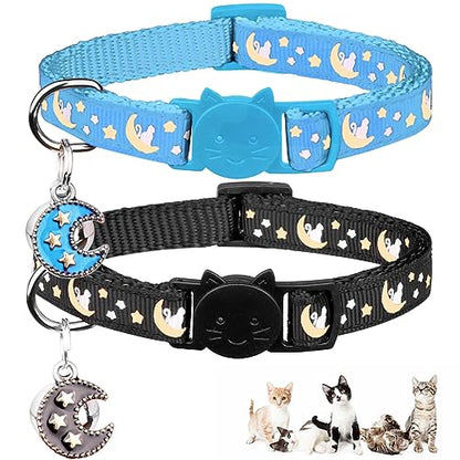 Baeuppit 2Pcs Breakaway Cats Collars Cat Collars for Boy Cats Adjustable Kitten Collars with Bell,Black+Light Blue - color: Black+Light Blue, size: 7.0-10.7''