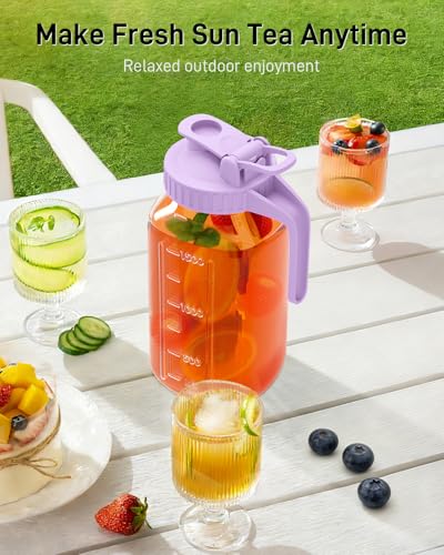 64 oz Mason Jar Pitcher, Glass Pitcher with Lid for Sun Tea & Iced Tea - color: Purple, size: 64 Ounces
