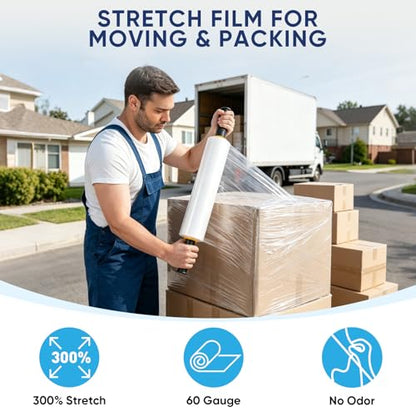 TICONN 4Pk Stretch Wrap Stretch Film Roll, 1000ft Industrial Strength 15 inch Wide Clear Plastic Wrap with Handles for Pallet Wrapping Shipping Moving - style: 15''-4PK