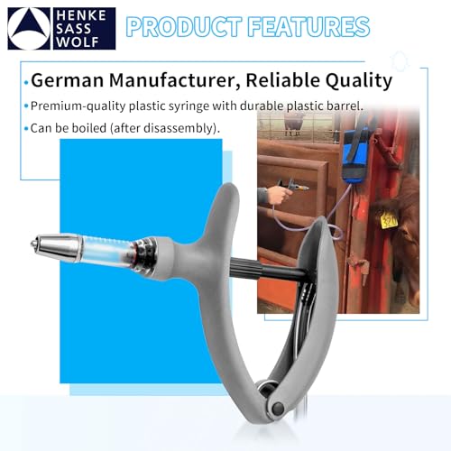 HSW 2ML Auto Self-Refilling Livestock Syringe for Injections, Tubing Connection Veterinary Syringes with Dose Adjustable 0.2 ml – 2.0 ml - size: 2ML Tubing