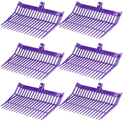 Lasnten 6 Pcs Manure Fork Head Bulk 18 Tines Pitch Fork Replacement Head with Screws and Nuts Durable Stable ABS Plastic Pitchfork for Horse Stall Picking up Manure(Purple)