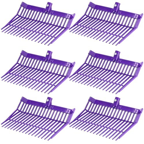 Lasnten 6 Pcs Manure Fork Head Bulk 18 Tines Pitch Fork Replacement Head with Screws and Nuts Durable Stable ABS Plastic Pitchfork for Horse Stall Picking up Manure(Purple)