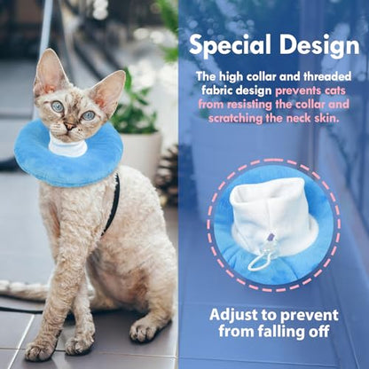 Lightweight Soft Cat Cone After Surgery, Adjustable Donut Collar with Drawstring Buckle, Scratch Resistant, Machine Washable, Suitable for Head/Foot Wounds Recovery, Blue Large - color: Blue, size: Large (Neck:9")