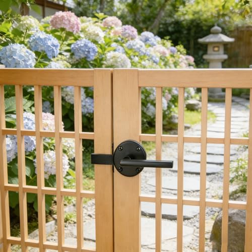 Double Sided Self-Locking Gate Latch-Heavy Duty Adjustable Stainless Steel Black, 2-in-1Door Handle&Two-Way Lock,WoodenFences,Pools,Gardens,Backyards,Barns(Applicable to The Left Side Door 1pack)
