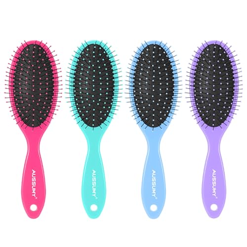 4 Pack Detangling Hair Brush - Air Cushion Detangler Hairbrush with Ultra Soft Bristles for Effortless Tangle Removal - For Wet Dry Damaged Curly Hair for Women Men Boys Girls Adult Kids -Mixed Colors - color: Red+Green+Blue+Purple