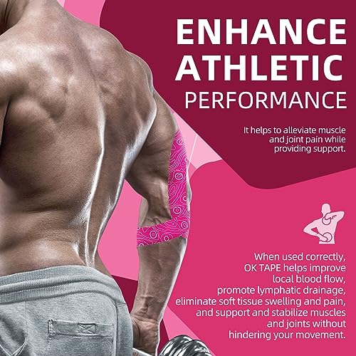 OK TAPE PRO Kinesiology Tape Bulk 103Feet, Water-Resistant Sports Tape | Elastic Physical Therapy Tape for Pain Relief, Muscle Support, Kinetic Tape, Latex Free, Uncut Roll, Pink - color: Pink