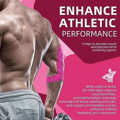 OK TAPE PRO Kinesiology Tape Bulk 103Feet, Water-Resistant Sports Tape | Elastic Physical Therapy Tape for Pain Relief, Muscle Support, Kinetic Tape, Latex Free, Uncut Roll, Pink - color: Pink