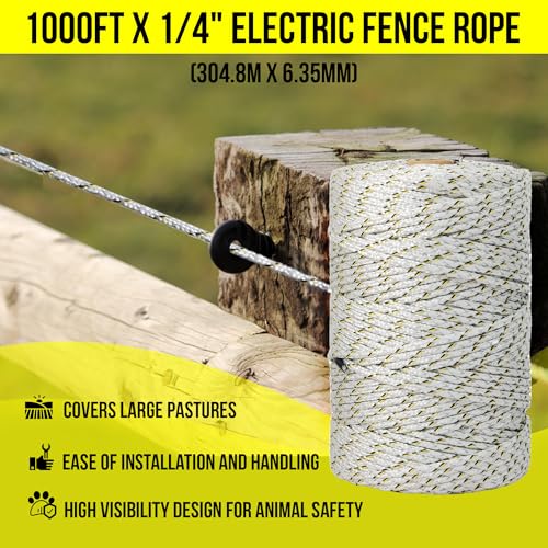 40X Conductivity Than Steel Tinned Copper Electric Fence Wire, 1/4inX1000FT | Thick & Highly Conductive Tinned Copper Strands, Ideal for Temporary Pastures and Equine Containment Livestock