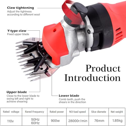 Sheep Shears 900W, Professional Electric Sheep Clippers, Farm Livestock Grooming Kit, 6 Speed Heavy Duty Electric Shears for Thick Coat Animals