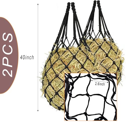 2 PCS Slow Feed Hay Nets for Horses, 40" Large Hay Feeder Bag with 2.6" Holes for Horse, Goat, Sheep - Hanging Hay Net for Grazing
