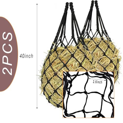 2 PCS Slow Feed Hay Nets for Horses, 40" Large Hay Feeder Bag with 2.6" Holes for Horse, Goat, Sheep - Hanging Hay Net for Grazing