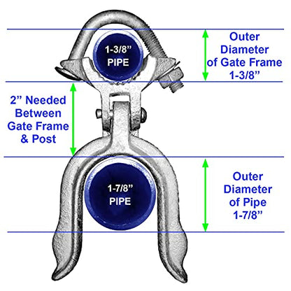 1-3/8" x 1-7/8" (2") Chain Link Fence Gate Fork Latch - Commercial Heavy Duty - Malleable - Galvanized Gate Latch with Hole for Padlock - size: 1-3/8" x 1-7/8" (2")
