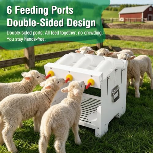 6 Feeding Ports Goat Bottle Feeder Rack with 6 x 500ml Milk Bottles | Double Sided,Free Standing,Portable Lamb Bottle Holder,Galvanized Goat Bottle Feeder Rack For Baby Goats Lambs Piglet Puppy