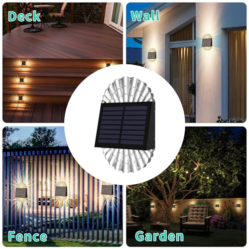 Deck Post ights, 4 Pack Fence Solar Lights, Solar Fence Lights Outdoor Waterproof Led for Garden, Yard, Outdoor, Patio Decor, Warm White