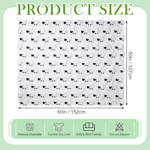 Tudomro 50x60'' Cute Sheep Throw Blanket, 3D Embroidered Black-Faced Sheep Spring Plush Faux Fur Blanket, Easter Farmhouse Cozy Throw for Sofa Couch Bed Home Decor - style: White Sheep