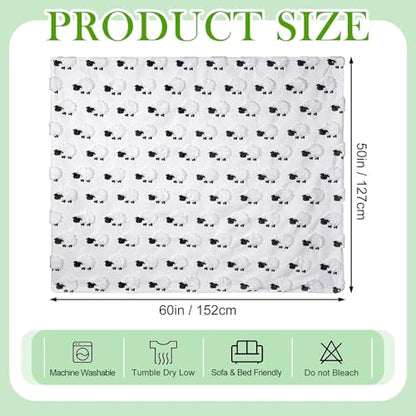 Tudomro 50x60'' Cute Sheep Throw Blanket, 3D Embroidered Black-Faced Sheep Spring Plush Faux Fur Blanket, Easter Farmhouse Cozy Throw for Sofa Couch Bed Home Decor - style: White Sheep