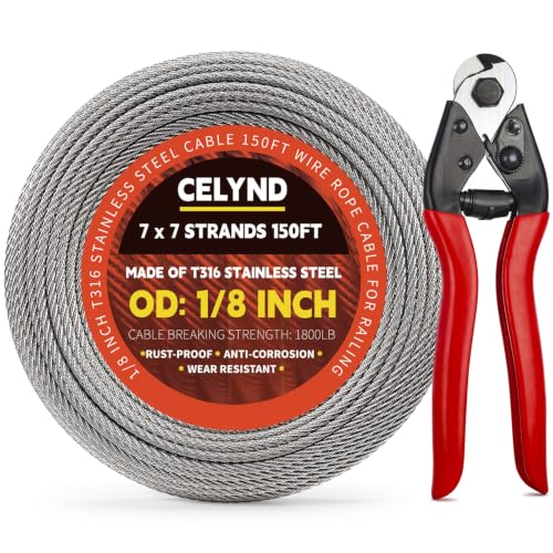Stainless Steel Cable for Railing - 150FT 1/8" T316 Wire Rope Cable - size: 150FT