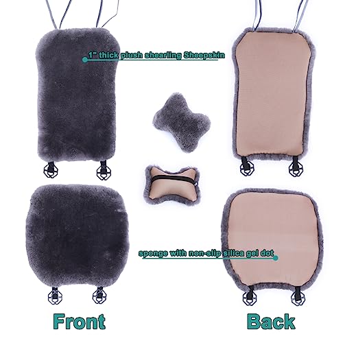 OGLAND Fuzzy Sheepskin Car Seat Cover for Soft Fur Genuine Wool Cushion - color: Honey Beige
