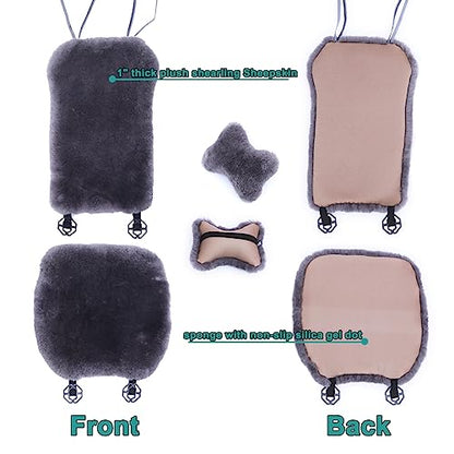 OGLAND Fuzzy Sheepskin Car Seat Cover for Soft Fur Genuine Wool Cushion - color: Honey Beige