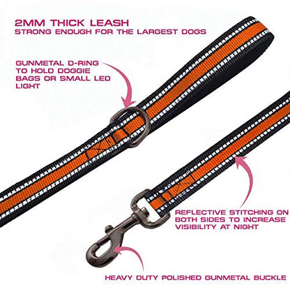 JSXD Heavy Duty Double Handle Dog Leash - 5 FT with Padded, Reflective Rope for Small to Large Dogs (Wide-Orange) - color: Wide-Orange