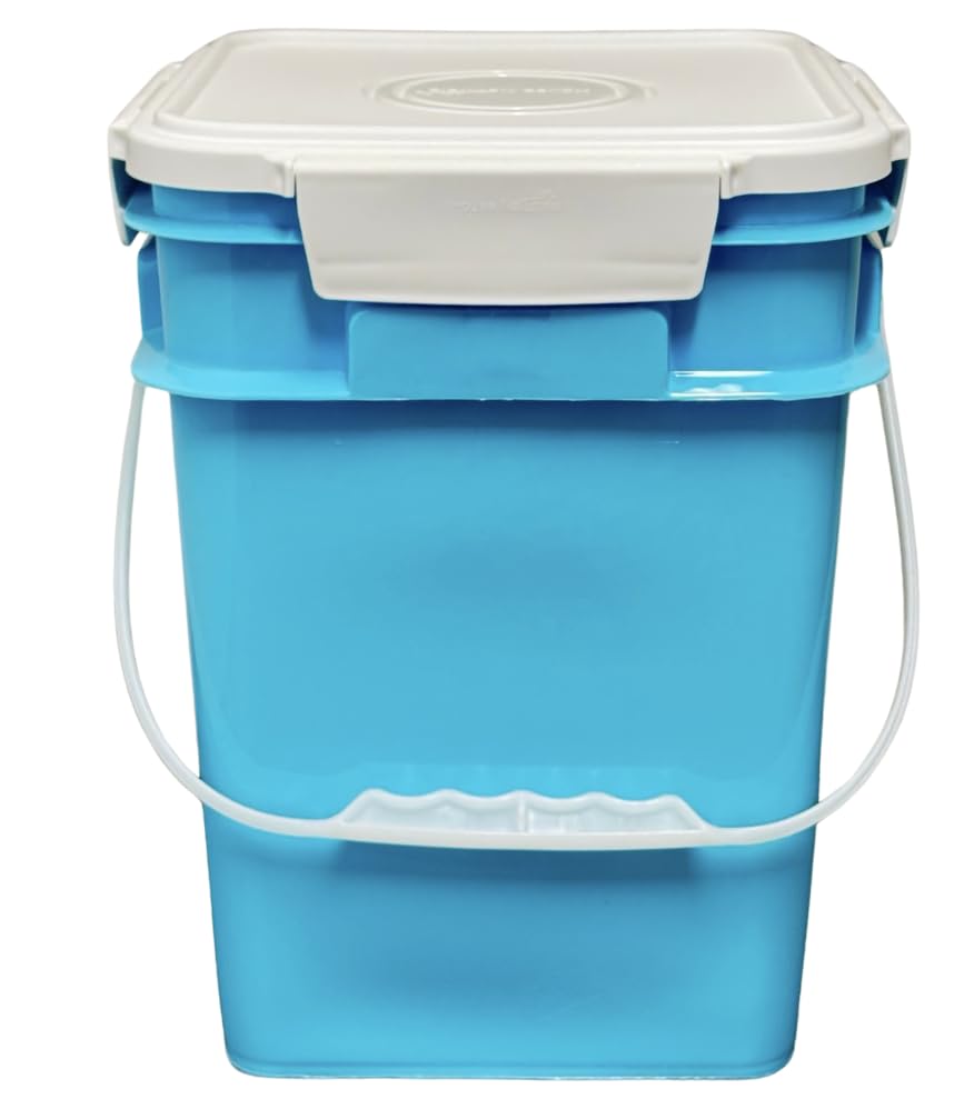 House Naturals 4 Gallon Square Food Grade Bucket Pail with Plastic Handles and Lid (Pack of 3) Made in USA containers (Aqua-White lids) - color: Aqua-white Lids