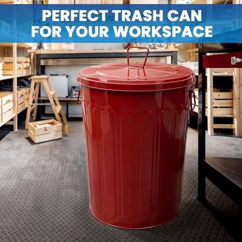 Plexon 20 Gallon Metal Trash Can with Lid Outdoor Large Trash Bin Steel Garbage Can for Garage Patio Farmhouse Bucket Bird Seed Storage Can Heavy Duty Round Container, Red - color: Red